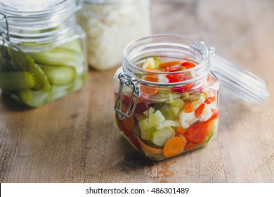 Pickled Vegetables In Glass Jars