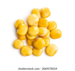 Pickled yellow Lupin Beans isolated on white background.