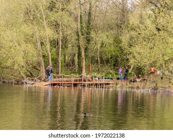 Pickmere Lake, Pickmere, Knutsford, Cheshire, UK. 24th April 2021. Open Water Swimmer Group Taking Part In Organised Open Water Swimming Training, Pickmere, Knutsford, Cheshire, Uk