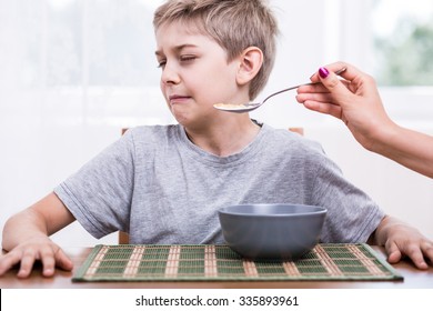 Picky Eater Boy Refusing To Eat Disgusting Food