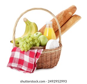 Picnic basket with food and drink isolated on white - Powered by Shutterstock