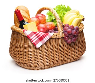 Picnic basket with food, isolated on the white background, clipping path included. - Powered by Shutterstock