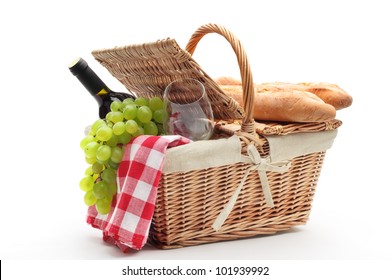 picnic basket with fruit bread and wine. - Powered by Shutterstock