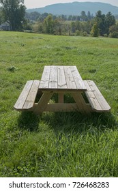 Picnic Bench, Side On, In Big Grassy Field