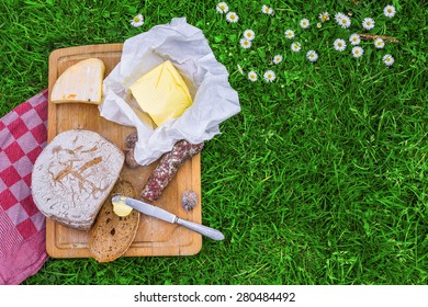 Picnic Board Bread Butter Cheese Sausage Stock Photo Edit Now