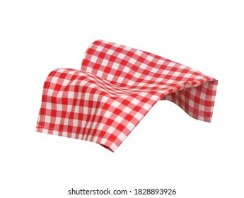 Picnic Checkered Towel Isolated.Dish Cloth Promortion Design.Food Display.Gingham Napkin.Checked Kitchen  Tablecloth.