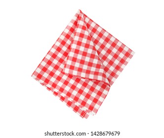 Picnic Cloth Folded Isolated On White.Red White Checkered Napkin.