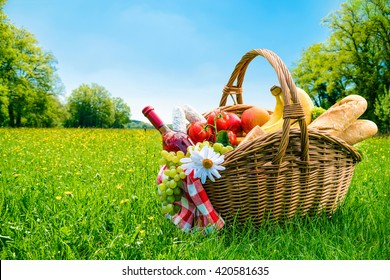 picnic setting on meadow with copy space