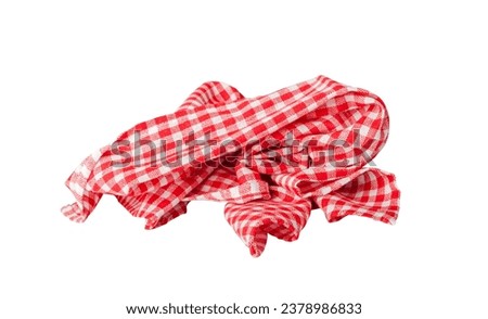 Picnic Table Cloth Isolated, Crumpled Checkered Napkin, Red White Tablecloth, Kitchen Towel with Gingham Pattern, Restaurant Dishcloth, Picnic Table Cloth on White Background