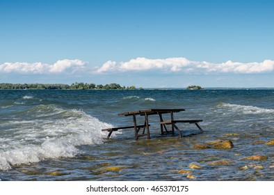 Picnic table in the lake