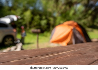picnic table on the campsite  - Shutterstock ID 2192516403