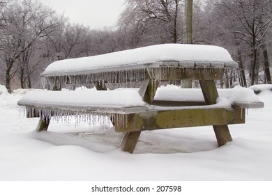 Picnic table in winter