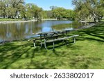 Picnic Tables Down by the Fox River, Burlington, Wisconsin