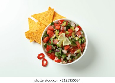 Pico De Gallo And Chips On White Background