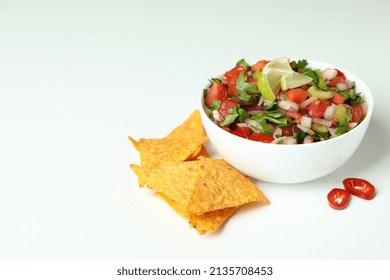 Pico De Gallo And Chips On White Background