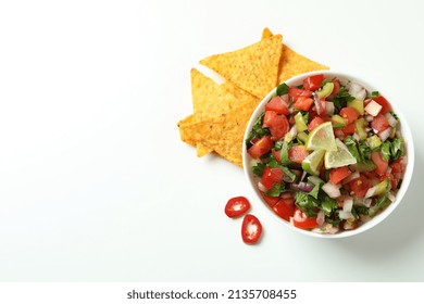 Pico De Gallo And Chips On White Background