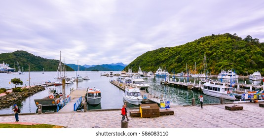 Picton, New Zealand - Feb. 10, 2017: View Of Picton Harbor, Picton, NZ