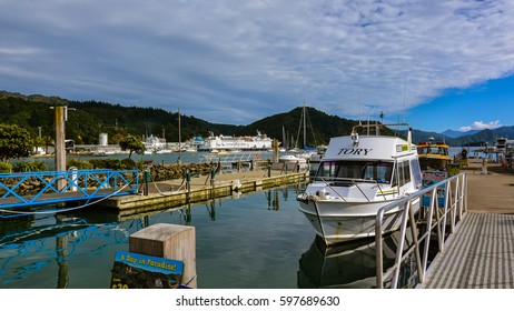 Picton, New Zealand - Feb. 10, 2017: View Of Picton Harbour, Picton, NZ