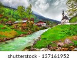 pictorial landscapes of Bavarian Alps, Ramsau village with old church