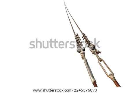 Picture of an adjustable wire rope hook pulling on a wire rope on a white background.