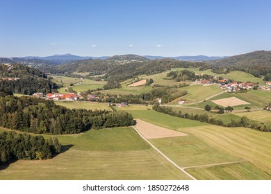 Picture Of An Aerial View With A Drone Of The Landscape In The Bavarian Forest Near Grafenau With The Mountain Of Little And Big Rachel, Germany