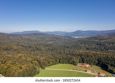 Picture Of An Aerial View With A Drone Of The Landscape In The Bavarian Forest Near Grafenau With The Mountain Of Little And Big Rachel, Germany