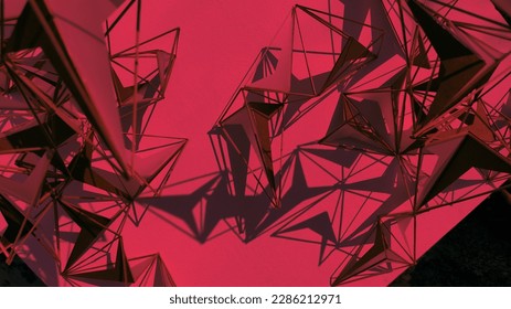 A picture of an architectural project. Triangle shape made with bamboo and paper figure creating a space. 