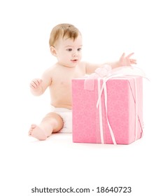 Picture Of Baby Boy In Diaper With Big Gift Box