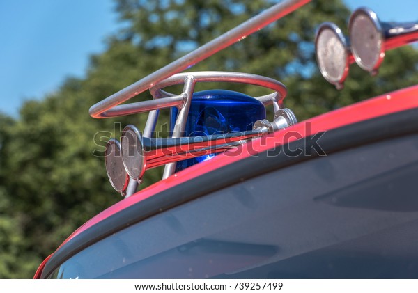 picture of blue lights and sirens on a\
fire-truck - close-up