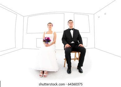 A Picture Of A Bride And Groom In Their New, Empty House