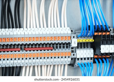 A picture of a bunch of wires and cables with numbers on them. The numbers are in a grid pattern and are in different colors. The image gives off a sense of organization and structure