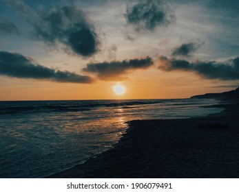 A Picture Of A California Coastline Sunset. 