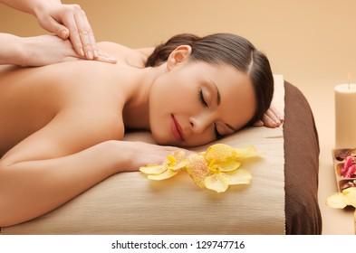 Picture Of Calm Beautiful Woman In Massage Salon