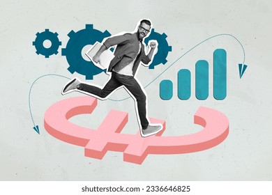 Picture collage concept euro currency growth economics countries works good businessman running trade money isolated on blue background - Powered by Shutterstock