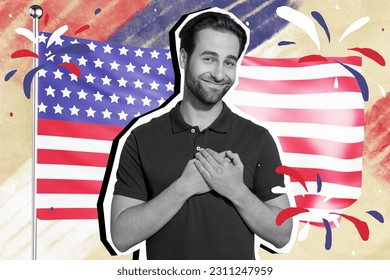 Picture collage of confident devoted to us usa country citizen celebrate fourth July anniversary believe faith oath patriot - Powered by Shutterstock