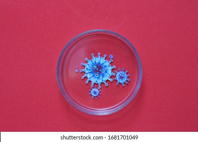 A Picture Of A Coronavirus Drawn In A Petri Dish On A Red Background