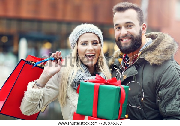 Picture Couple Shopping Christmas City Stock Photo (Edit Now) 730876069