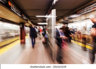 picture with creative zoom effect made by camera of a subway station in New York City