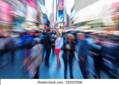 Picture Of A Crowd Of People Crossing The Street At Times Square, New York City, With Intentional Zoom Effect, Made By Camera