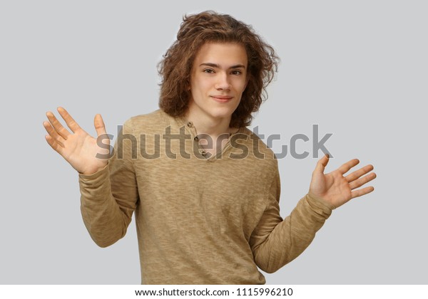 Picture Cute Student Guy Wavy Hair Stock Photo Edit Now 1115996210