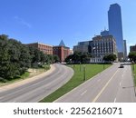 Picture of the Dealey Plaza taken from a footbridge crossing Elm Street in downtown Dallas Texas where JFK was assassinated in 1963.