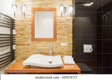 Picture Of Decorative Light Stone Wall In New Bathroom