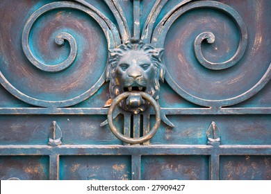 picture of dirty dooor with lion and knocker