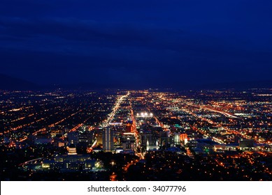 A Picture Of Downtown Salt Lake City, UT At Night.