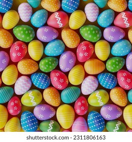 Picture of Easter eggs. Happy Easter. Cute pastel yellow, pink, violet, and blue colored eggs. Traditional bright colour painted eggs while spring celebration. A joyous celebration of Easter. - Powered by Shutterstock