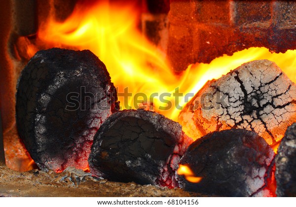 Picture Fire Burning Coal Fireplace Stock Image Download Now