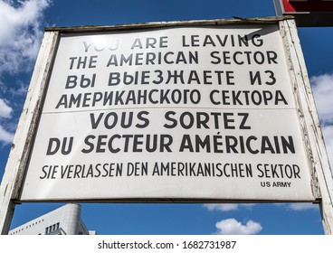 Picture of the former Checkpoint Charlie in the german capital city of Berlin during summer