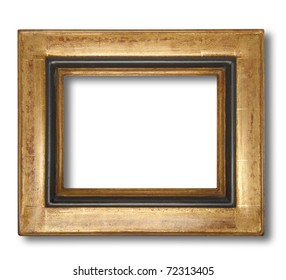 Picture Frame In Gold Leaf With Beveled Center, Isolated With Shadow And Clipping Path