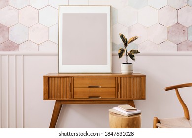 Picture Frame On A Wooden Sideboard Table