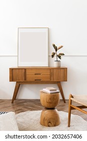 Picture Frame On A Wooden Sideboard Table